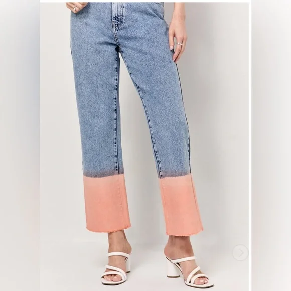 (61)New Francesca’s Ellis Dip Dye Acid Wash Denim Jeans